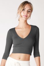 Nikibiki Ribbed Long Sleeve V-NECK Crop Top