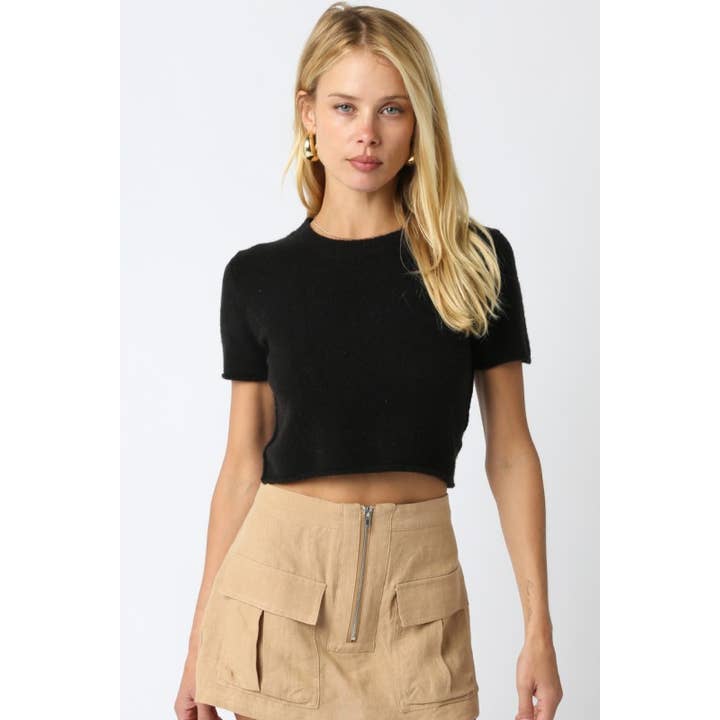 Olivaceous Fuzzy Knit Tee Sweater