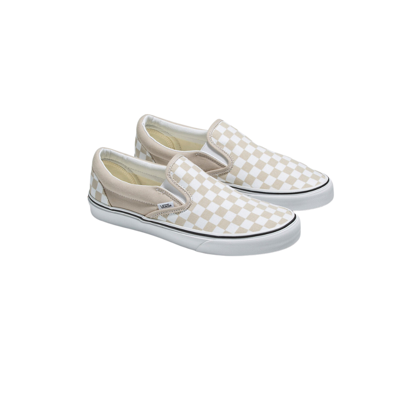 White and top gold checkered vans