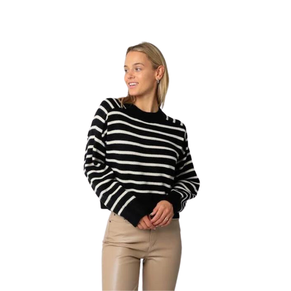 Olivaceous Stripped Crew Neck Sweater