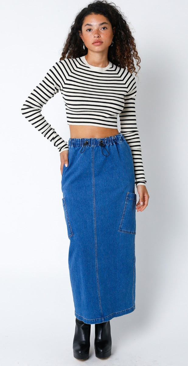 Olivaceous Nicole Crop Stripe Sweater