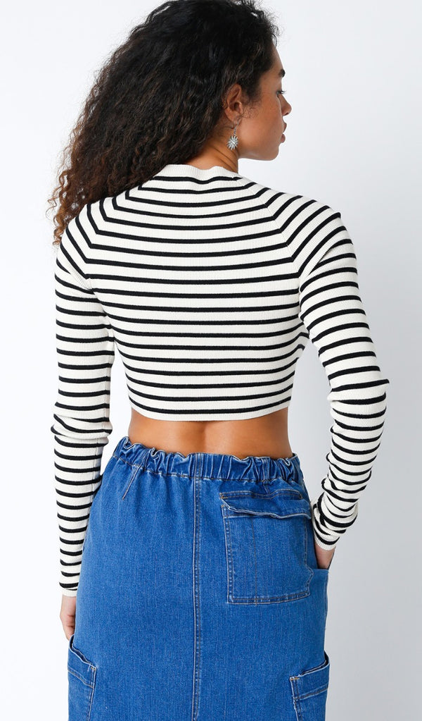 Olivaceous Nicole Crop Stripe Sweater