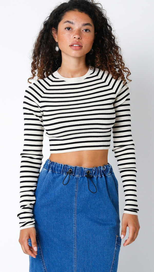 Olivaceous Nicole Crop Stripe Sweater