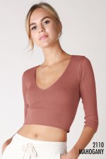 Nikibiki Ribbed 3/4 Sleeve V Crop top