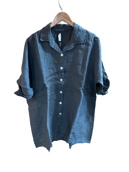 Meo Meli Women's Key Hole Button Down Linen Shirt