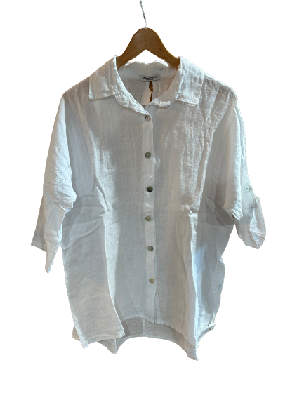 Meo Meli Women's Key Hole Button Down Linen Shirt
