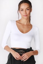 Nikibiki Ribbed 3/4 Sleeve V Crop top